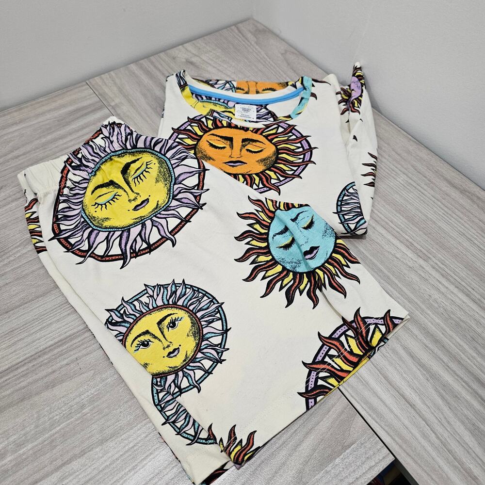 Chelsea Peers Kids Organic Cotton Short Pyjama Set 11 12 Y Crewneck Sun Face